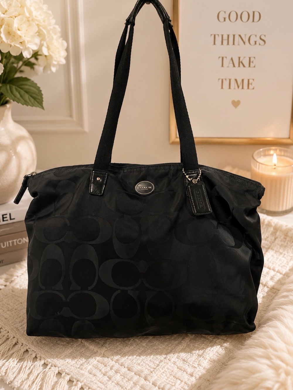 Coach Black Signature Nylon Tote Bag